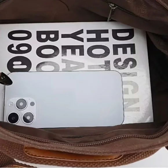 NWT Tan Canvas 2 Way Shoulder Bag with Paris Print 14x9 - Picture 8 of 11